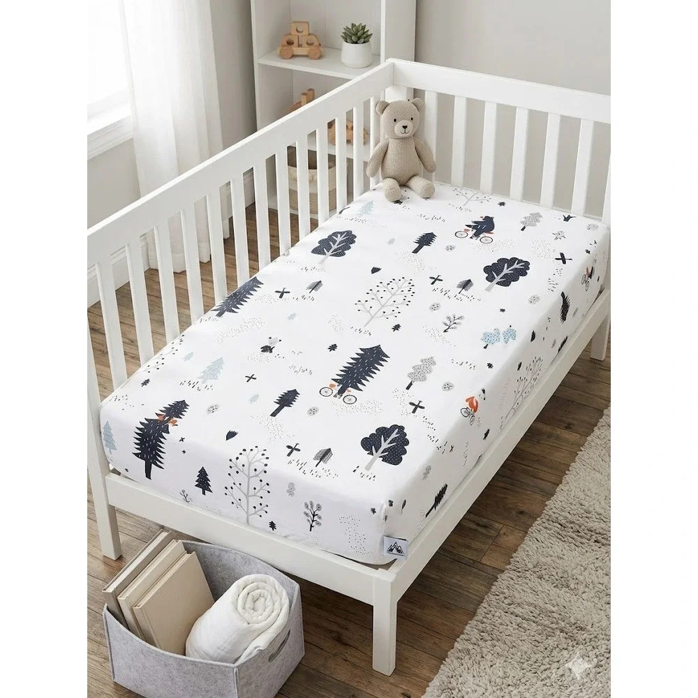 Lot of 2 Crate & Barrel Kids Organic Cotton‎ Crib Sheets Woodland Animal Forest